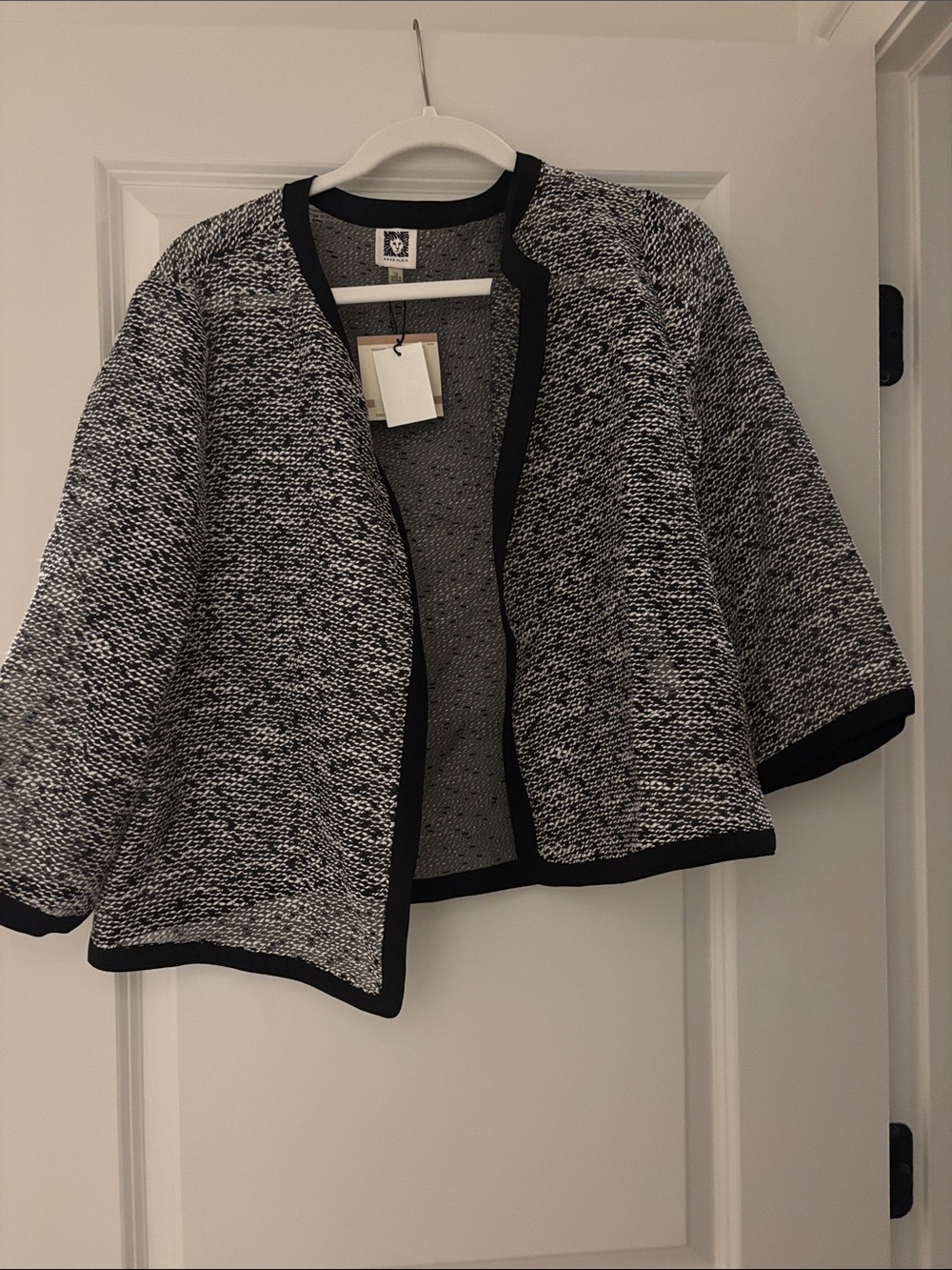 Anne Klein Black and White Marled Open-Front Cardigan